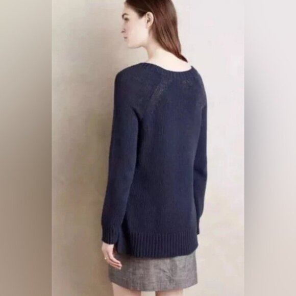 ANTHROPOLOGIE MOTH ROMANIA🇷🇴MADE Navy Asbury Laced Open‎ Knit Sweater MEDIUM - Picture 4 of 11